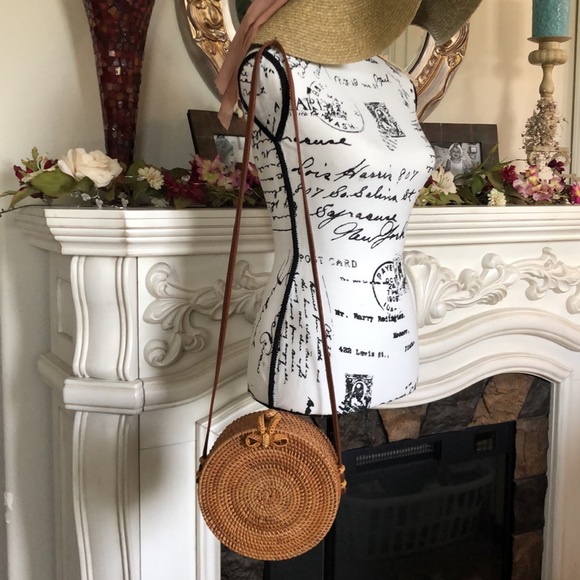 DONATED… JELAVU Alta Rattan tan/brown leather crossbody - Picture 6 of 8